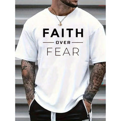Men's Christian Relaxed Fit Pure Cotton T-Shirt - Breathable Fabric, Letter Print Inspirational Quote, Round Neck, Short Sleeve, Multi-Size Summer Apparel for Church Events, Casual Wear