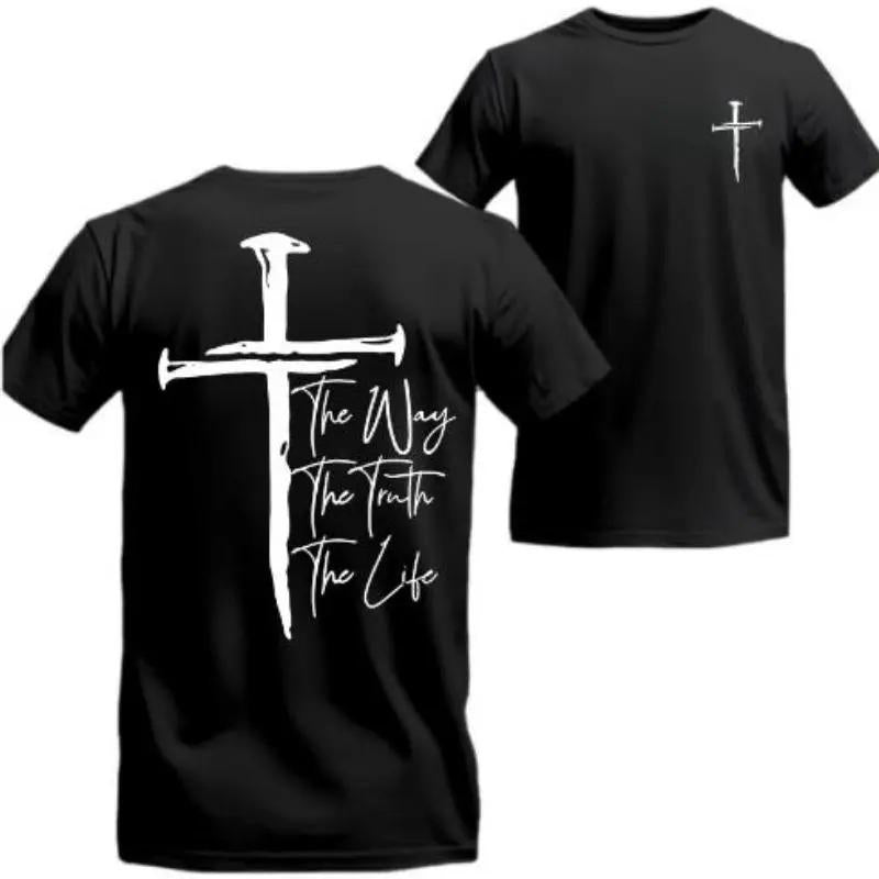 The Way, The Truth, The Life T-Shirt - Bold Cross Design with Inspirational Scripture, Relaxed Fit, Short Sleeve, Machine Washable - Menswear, Christian Apparelfect Gift Classic Cotton