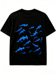 Hammerhead Shark Graphic Crew Neck Tee Ocean Sea Cotton Short Sleeve Top