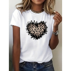 Casual Round-Neck Short-Sleeve T-Shirt for Women Featuring a Fashionable Polka Dot Heart Print for Spring And Summer