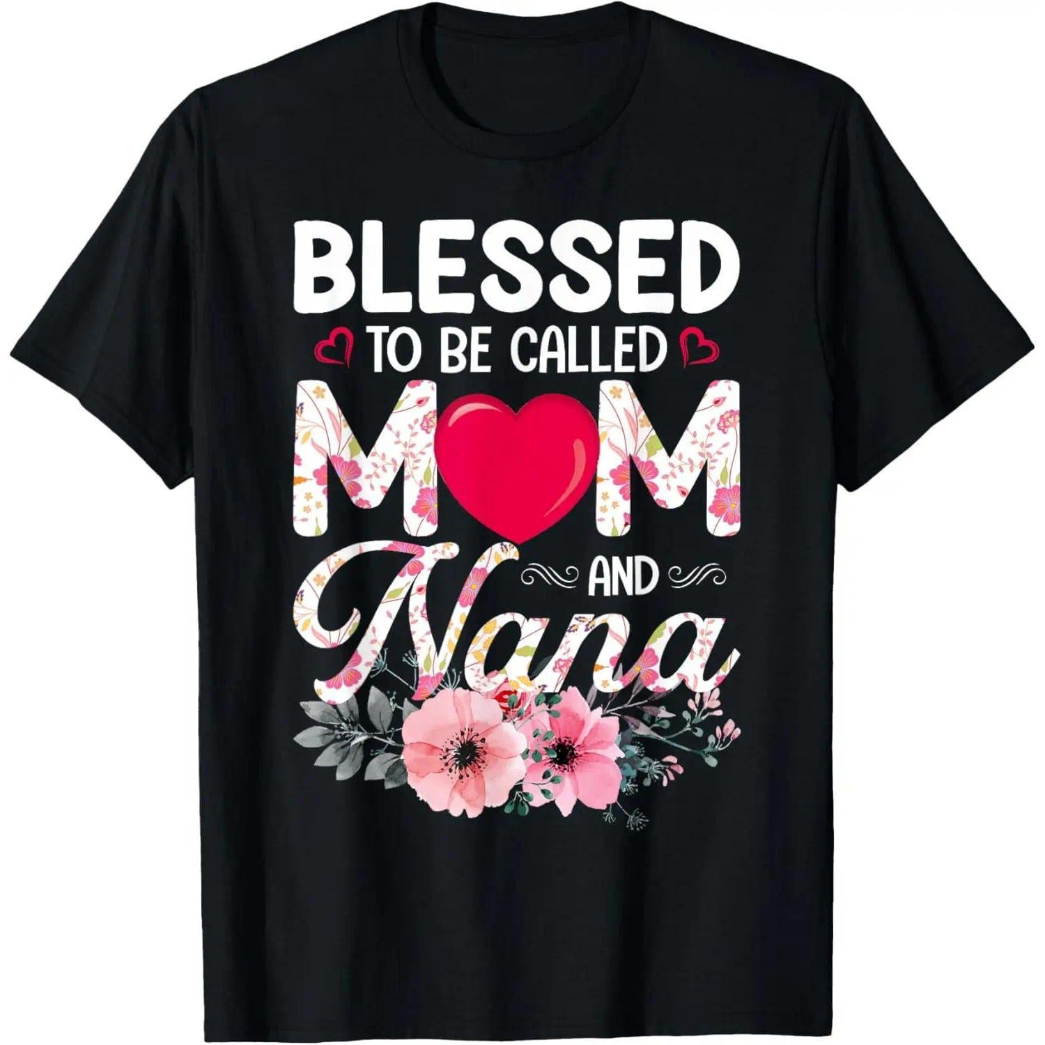 [100% Cotton] Blessed To Be Called Mom And Nana Floral Heart Design T-Shirt