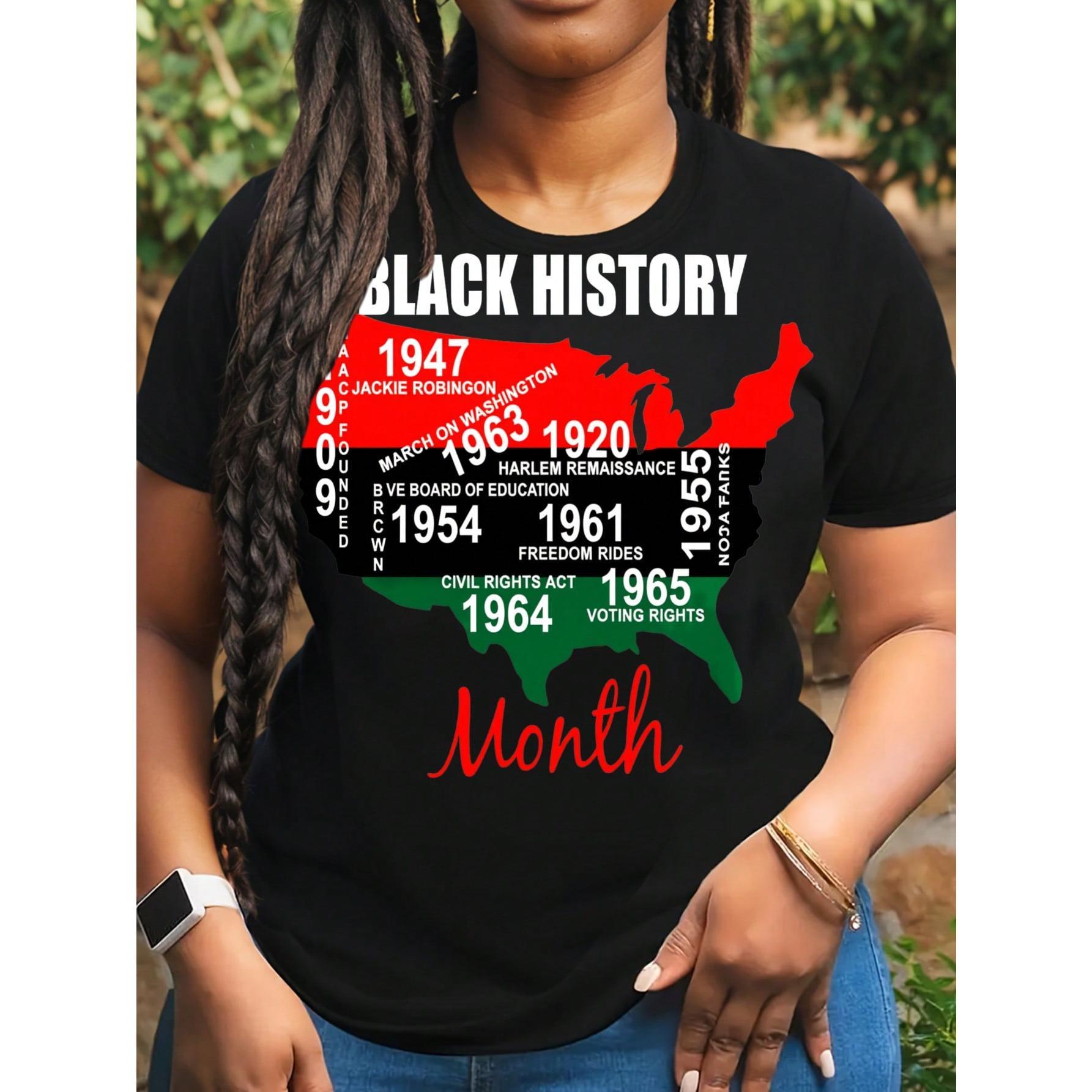 Printed Short SleevesBlack History Month T Shirt White Usa Map With Historical Events And Dates For Celebrating Month