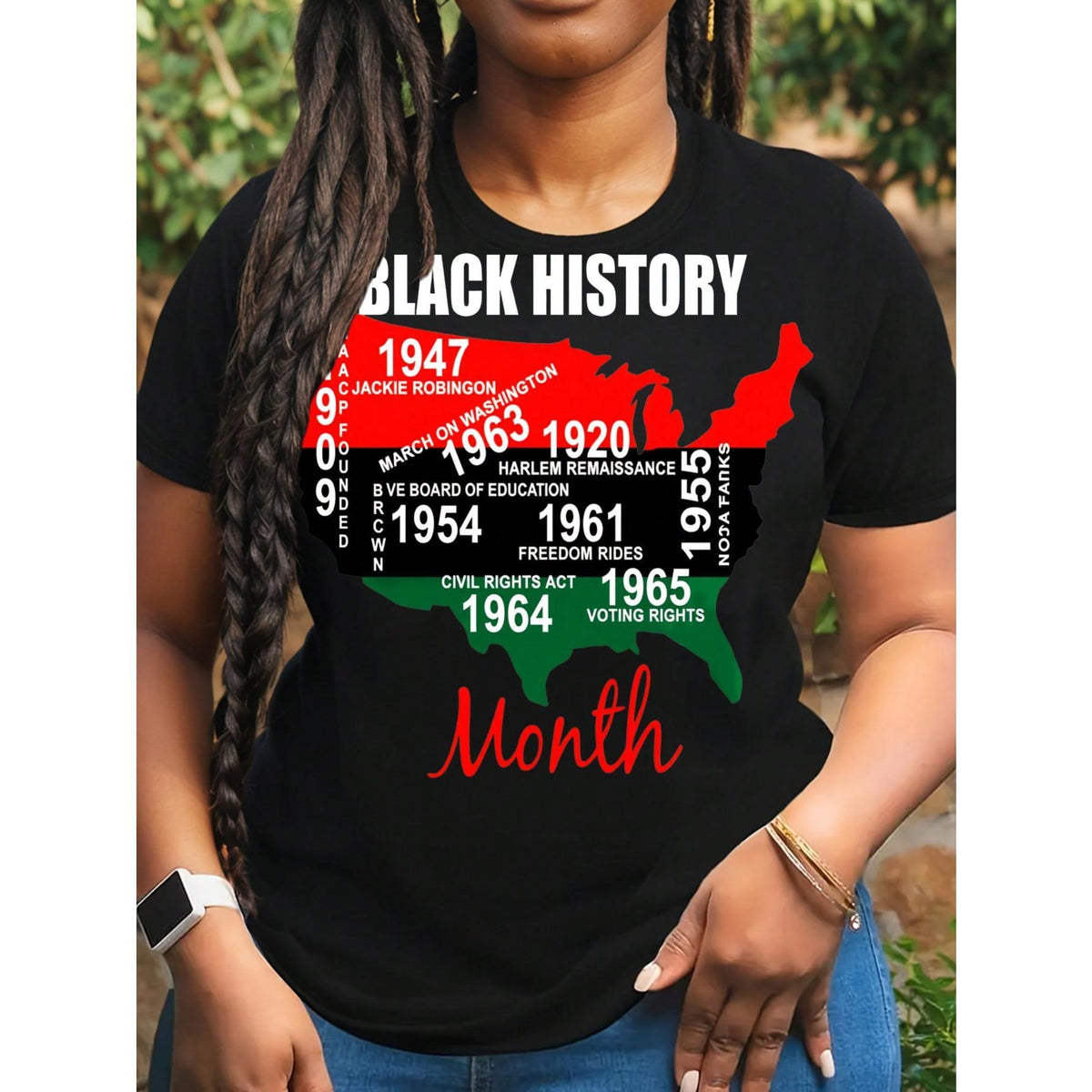 Printed Short SleevesBlack History Month T Shirt White Usa Map With Historical Events And Dates For Celebrating Month