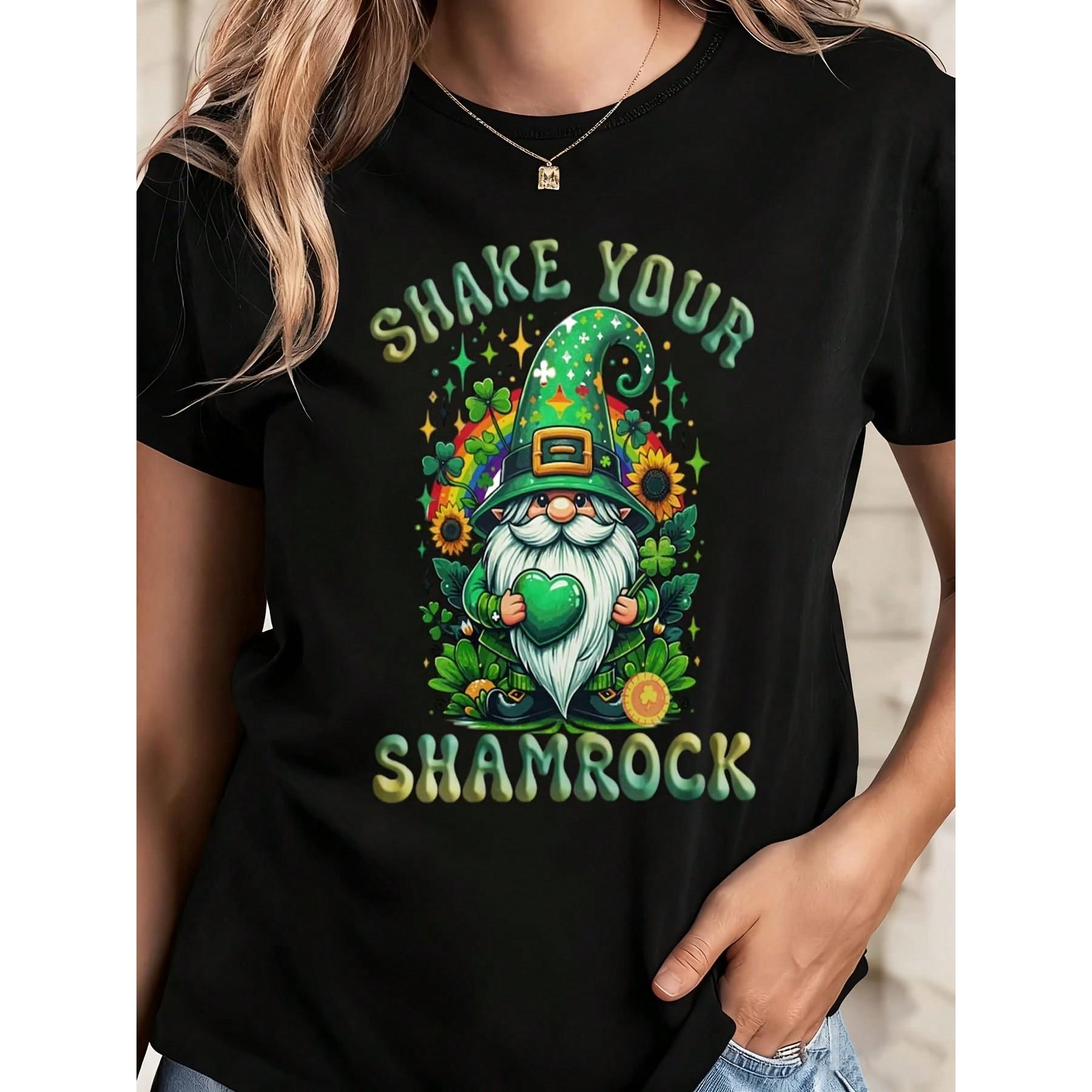 Cotton T Shirt White Shake Your Shamrock Leprechaun With Rainbow And Clover Print St Patrick's Day Party Wear