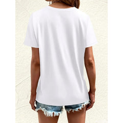 Women's Easter Rabbit Print Cotton T-Shirt, Short Sleeve O-Neck Casual Tee With Bowknot Bunny Graphic