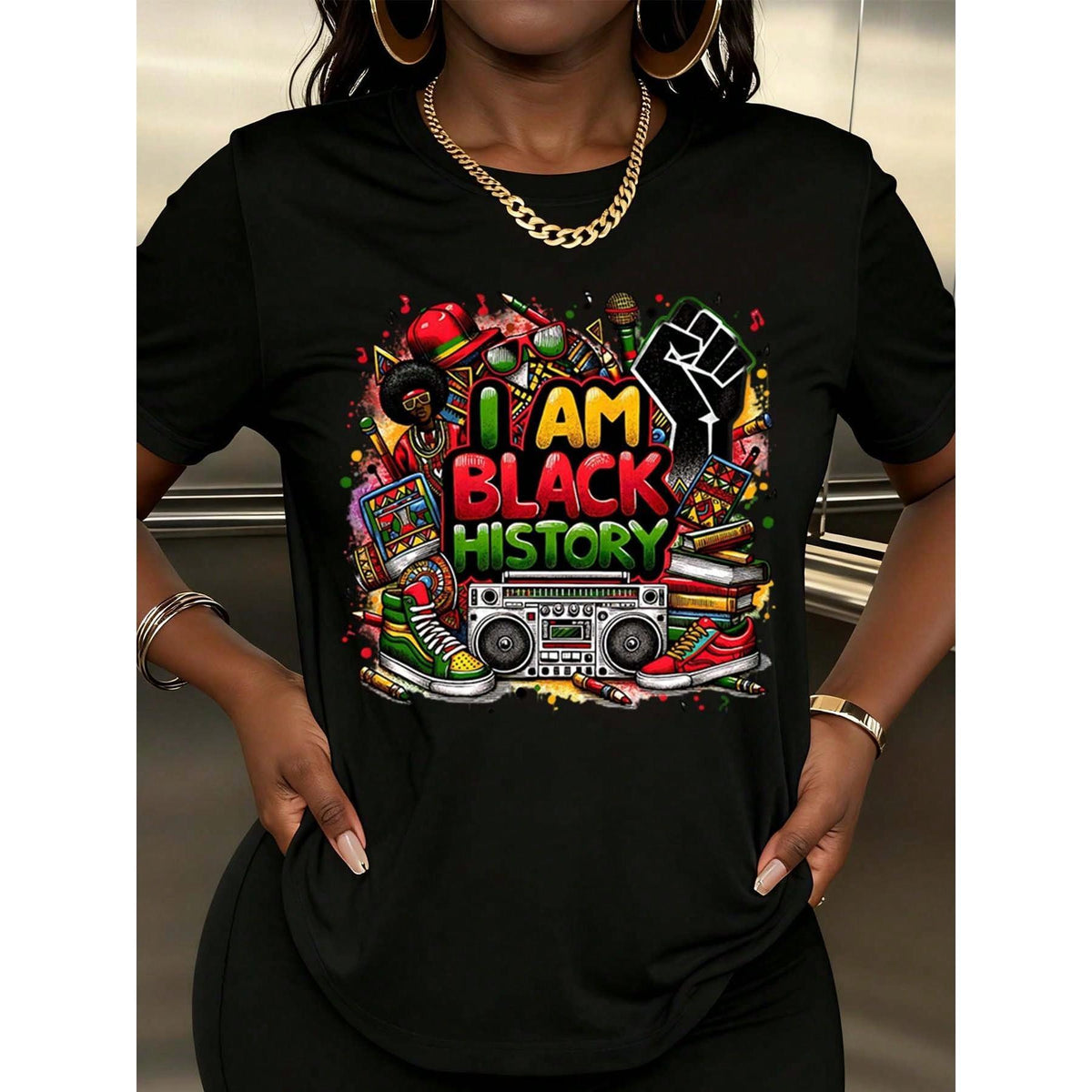 I Am Black History Graphic Print T-Shirt For Casual Wear And Cultural Celebration