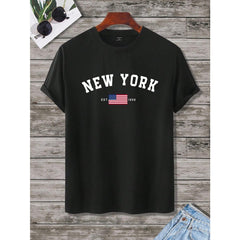 Men's Crew Neck Short Sleeve Letter Graphic Casual T-Shirt, Summer,Cotton,250thUSA