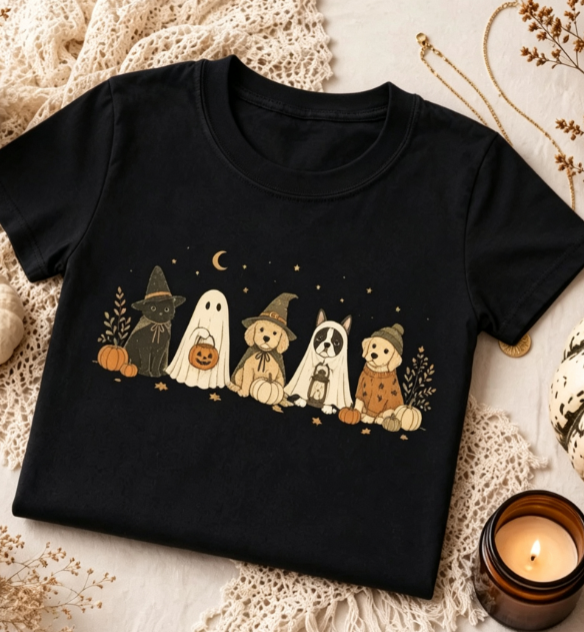 Halloween Dachshund Wiener Dog Graphic T‑Shirt, Retro Fall Funny Dog Costume‑Style Print, Crew Neck Short Sleeve Cute Dog Lover Casual Halloween Tee