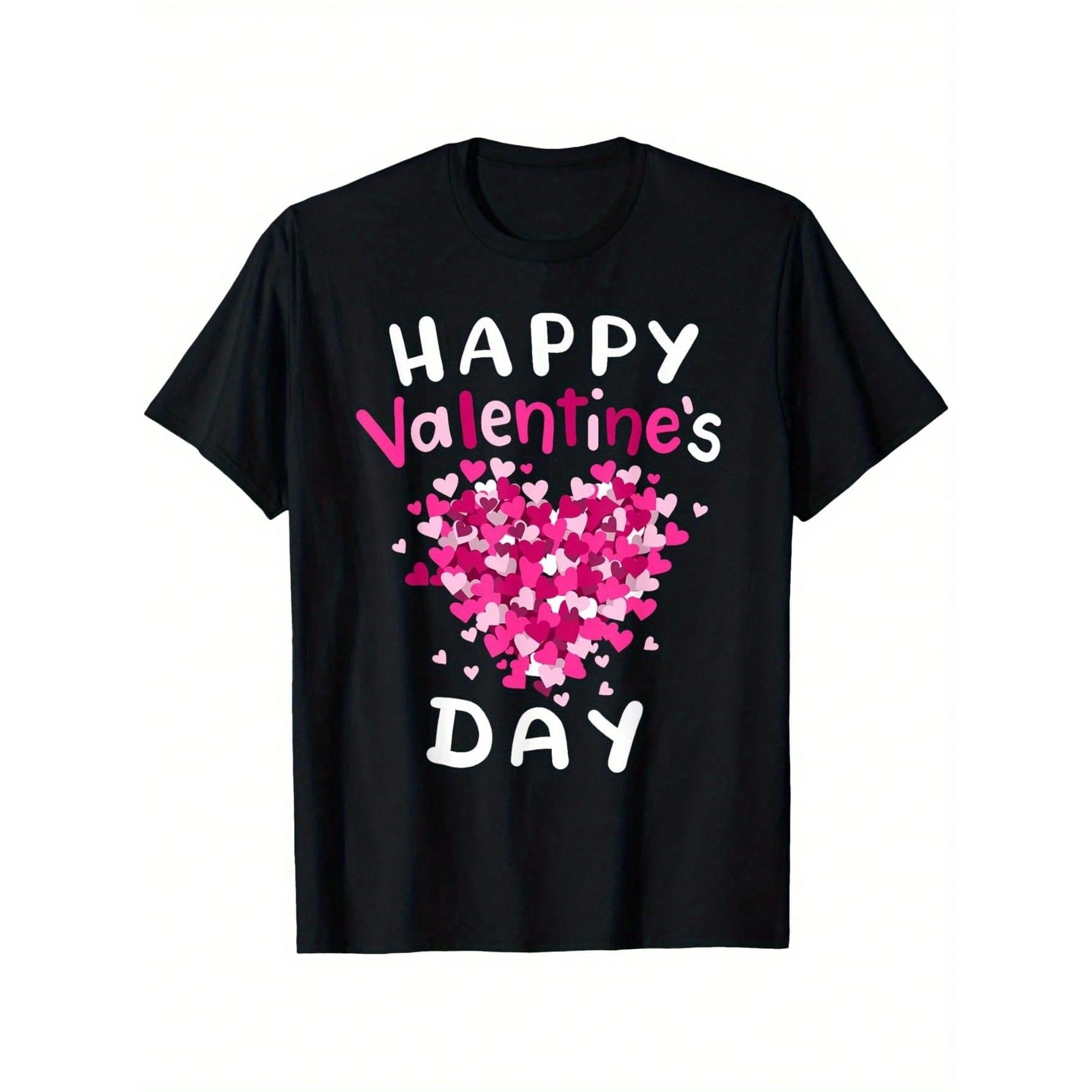 Happy Valentine's Day Heart Fun VDay Men's Women's Boys' Girls' T-Shirt, Suitable For All Men And Women, Four Seasons Outdoor Short Sleeve T-Shirt, Ready To Wear