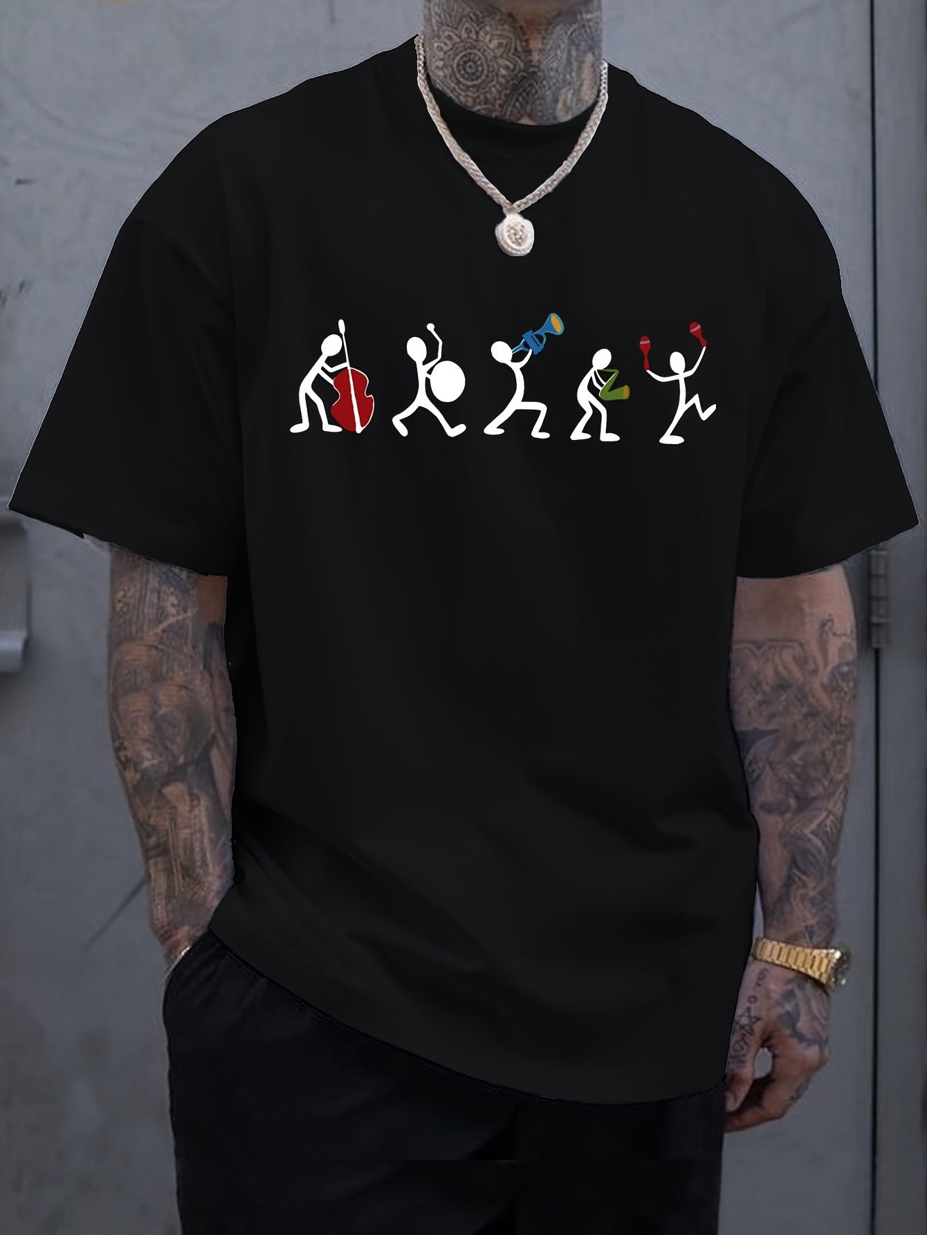 Men's Casual T-Shirt For Summer And Spring Funny music printed graphic T-shirt For Men 100%Cotton