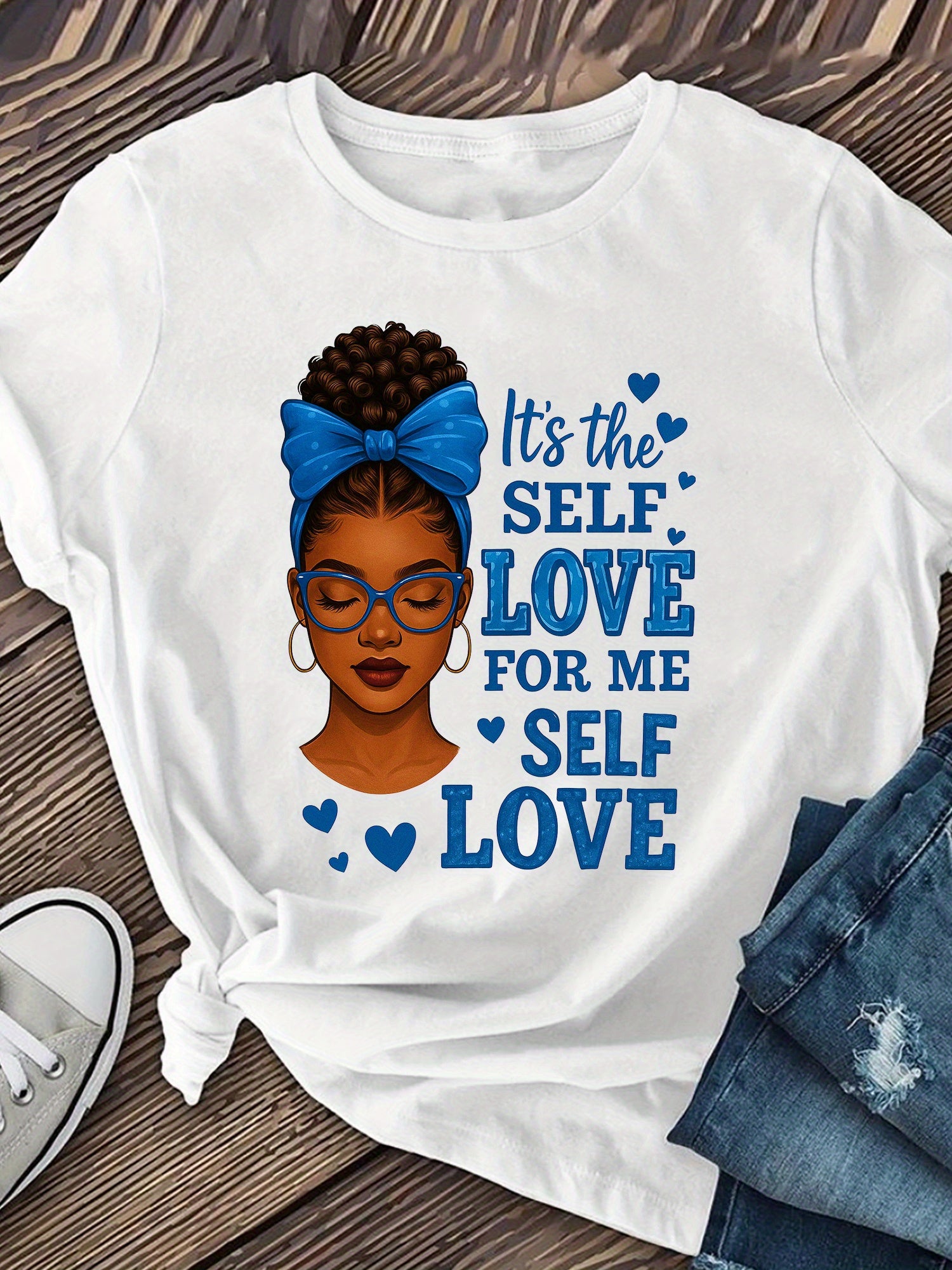 It's The Self Love For Me T-Shirt, Black Woman Blue Bow Graphic Tee