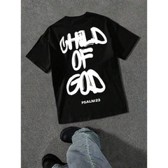 Men's Fashionable Street Loose Fit Black Graphic Print  Short Sleeve T-Shirt