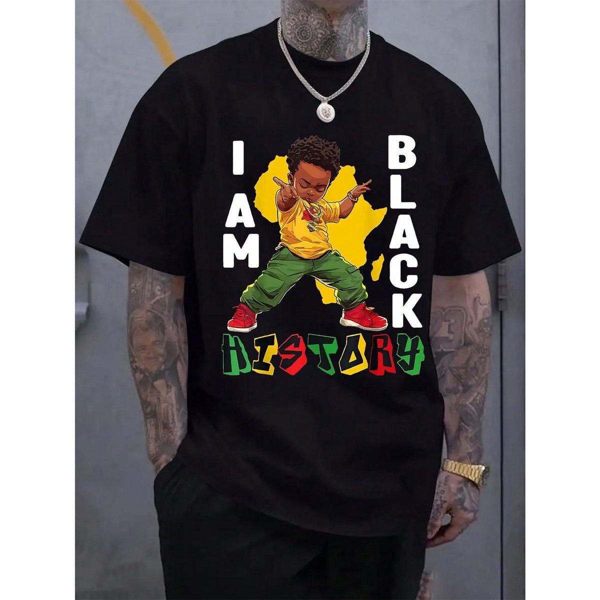 Men'S Black History Graphic T-Shirt - "I Am Black History" Statement Tee, Stretchy Crew Neck Shirt For Everyday & Formal Outfits - All-Season Casual Tee For Men