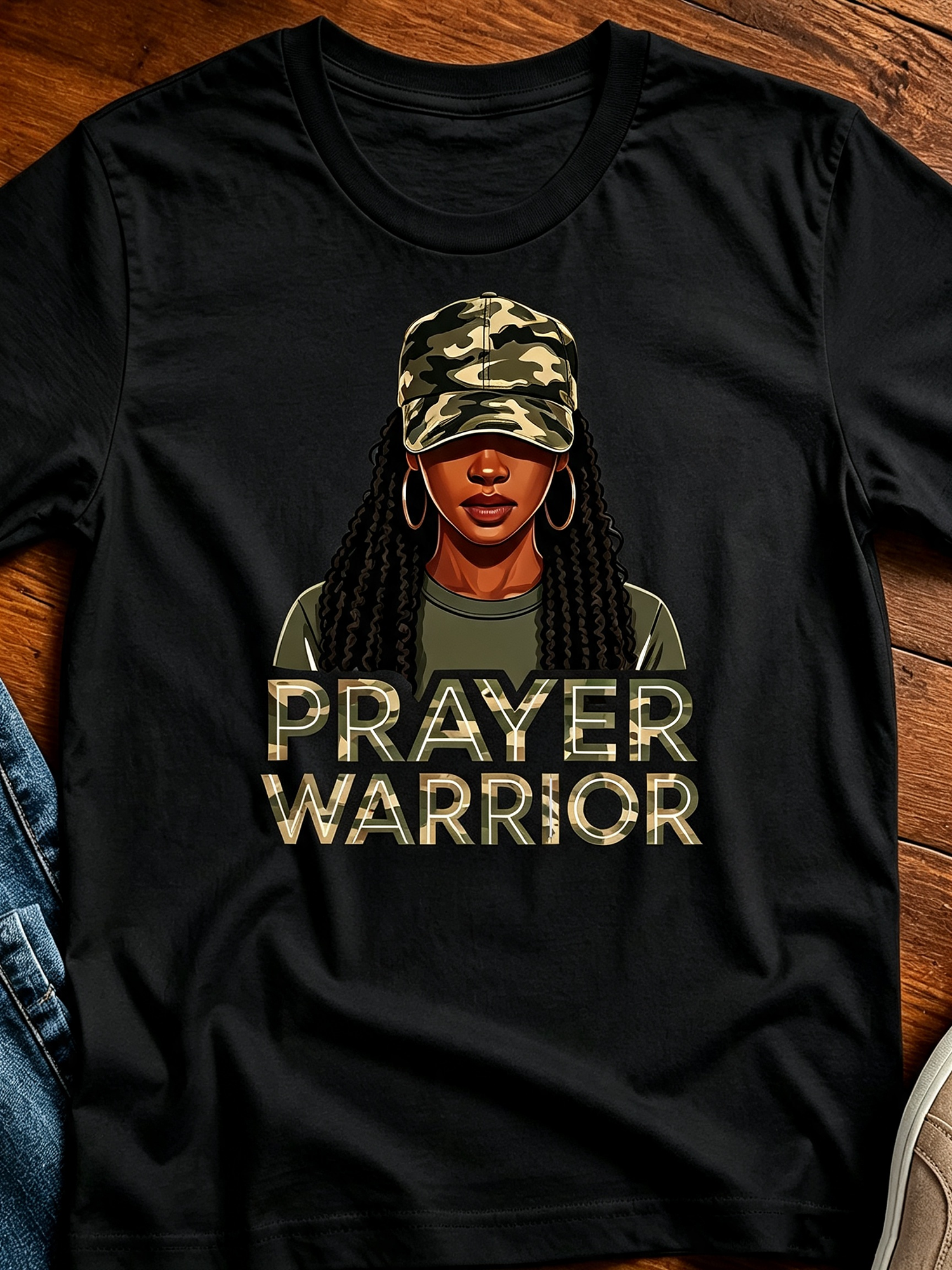 Prayer Warrior Camouflage Graphic T‑Shirt Women Faith Inspirational Casual Short Sleeve Tee