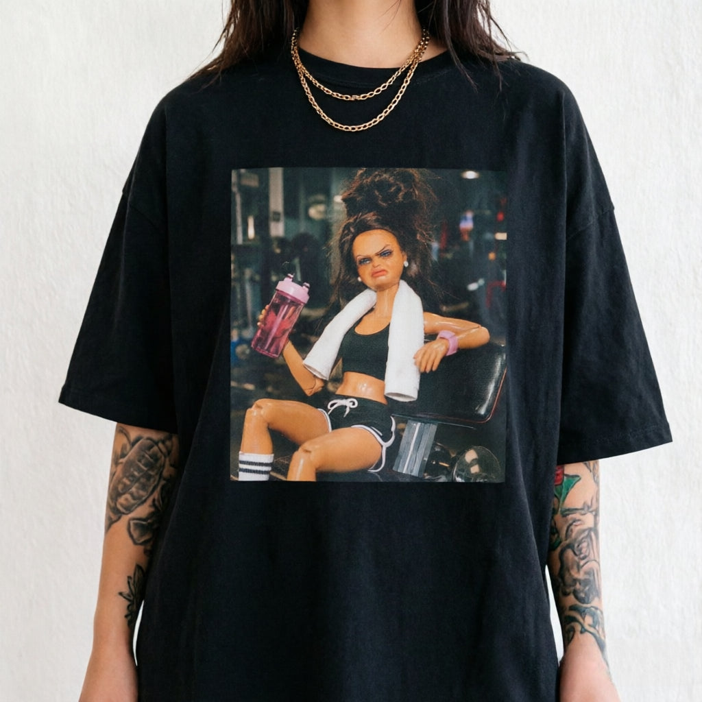 Disgusting Gym Girl Vintage Workout Meme Print Short Sleeve Tee Top