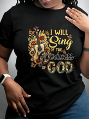 I Will Sing Of The Goodness Of God T-Shirt Guitar Sunflower Tee