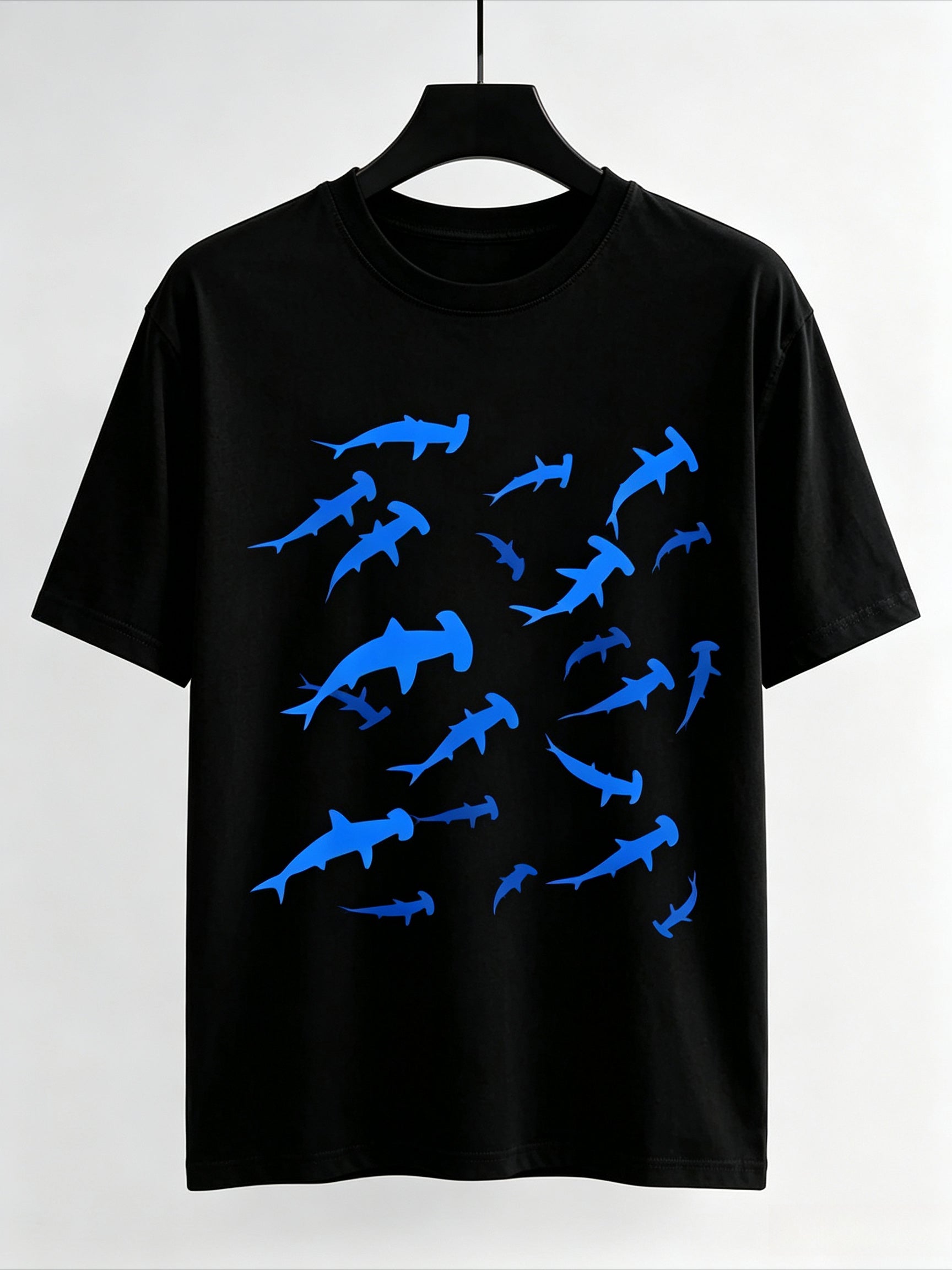 Hammerhead Shark Graphic Crew Neck Tee Ocean Sea Cotton Short Sleeve Top