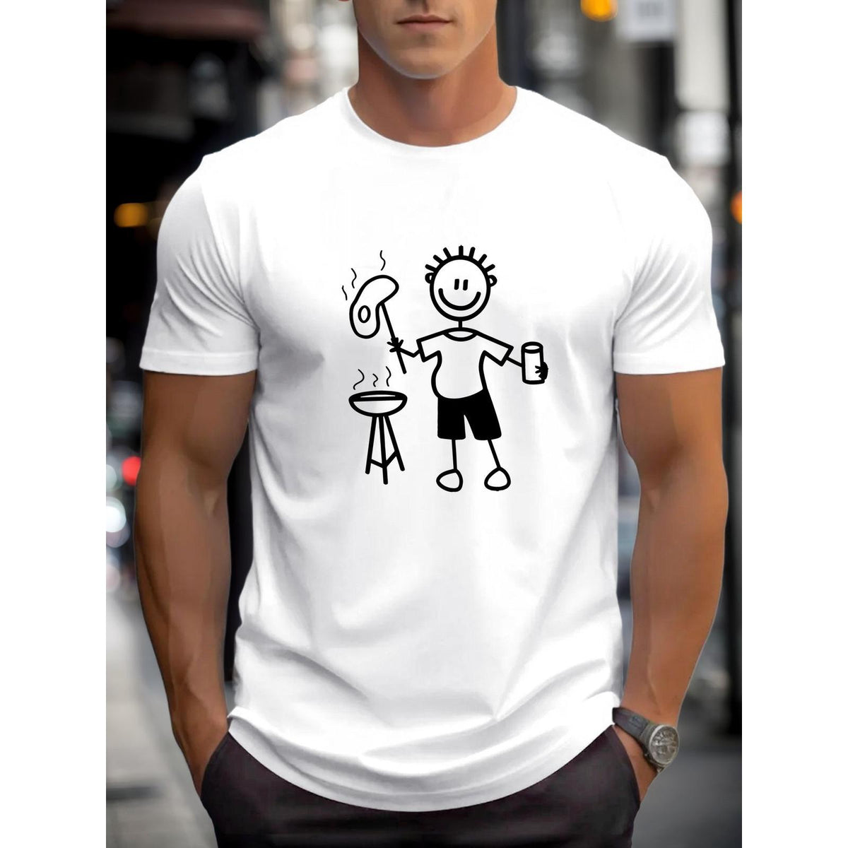 Casual Unisex Short Sleeve T-Shirt - Summer BBQ Graphic Print