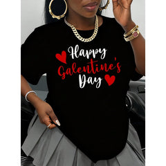 Happy Galentine's Day T-Shirt For Women Valentine's Day Gift Red Hearts Print Cute Feminine Top Party Outfit Fashion Statement Shirt