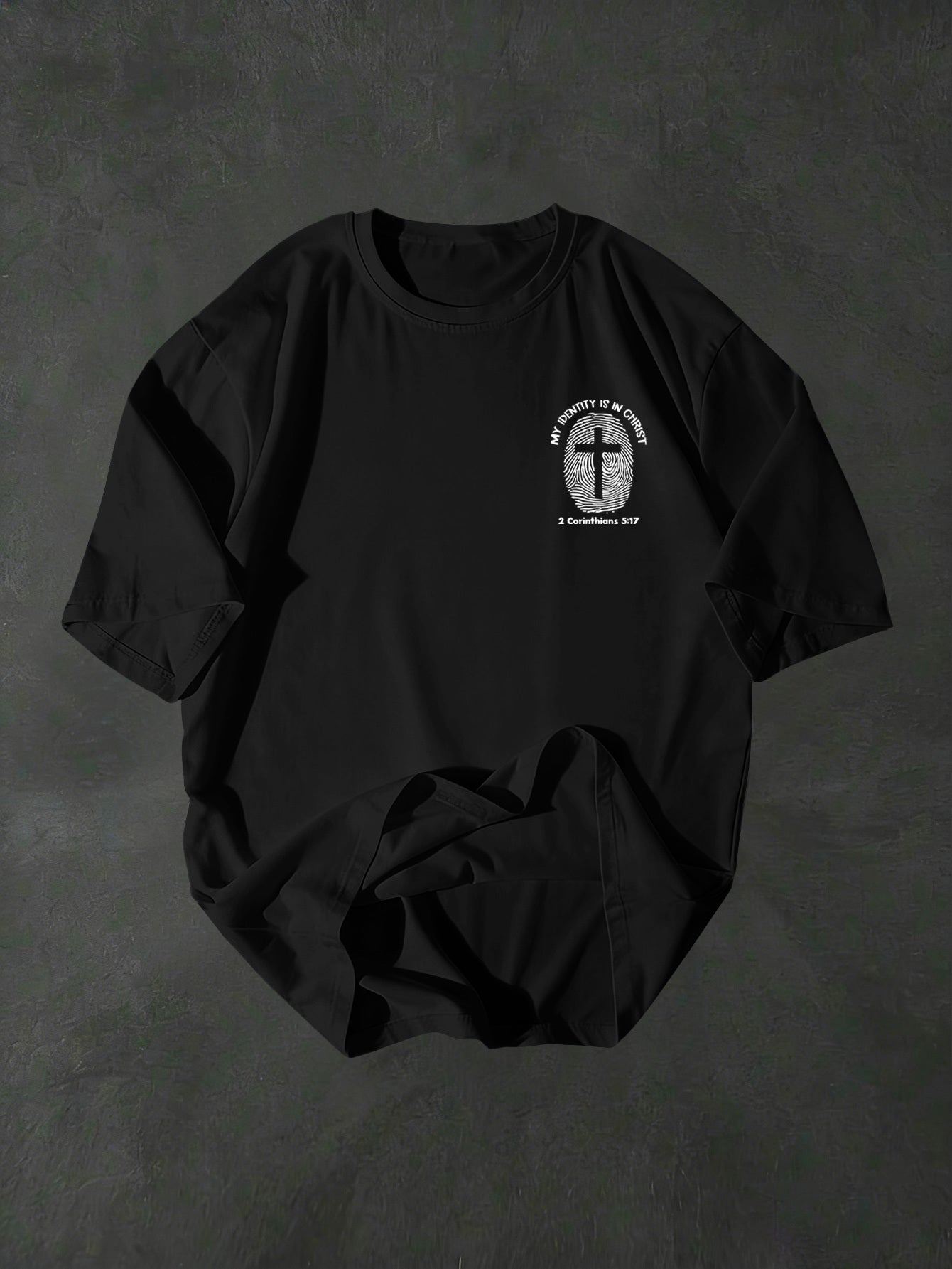 Minimalist Trendy Men's Christian Identity Fingerprint Cross Print Short-Sleeve T-Shirt for Daily Casual Commuting