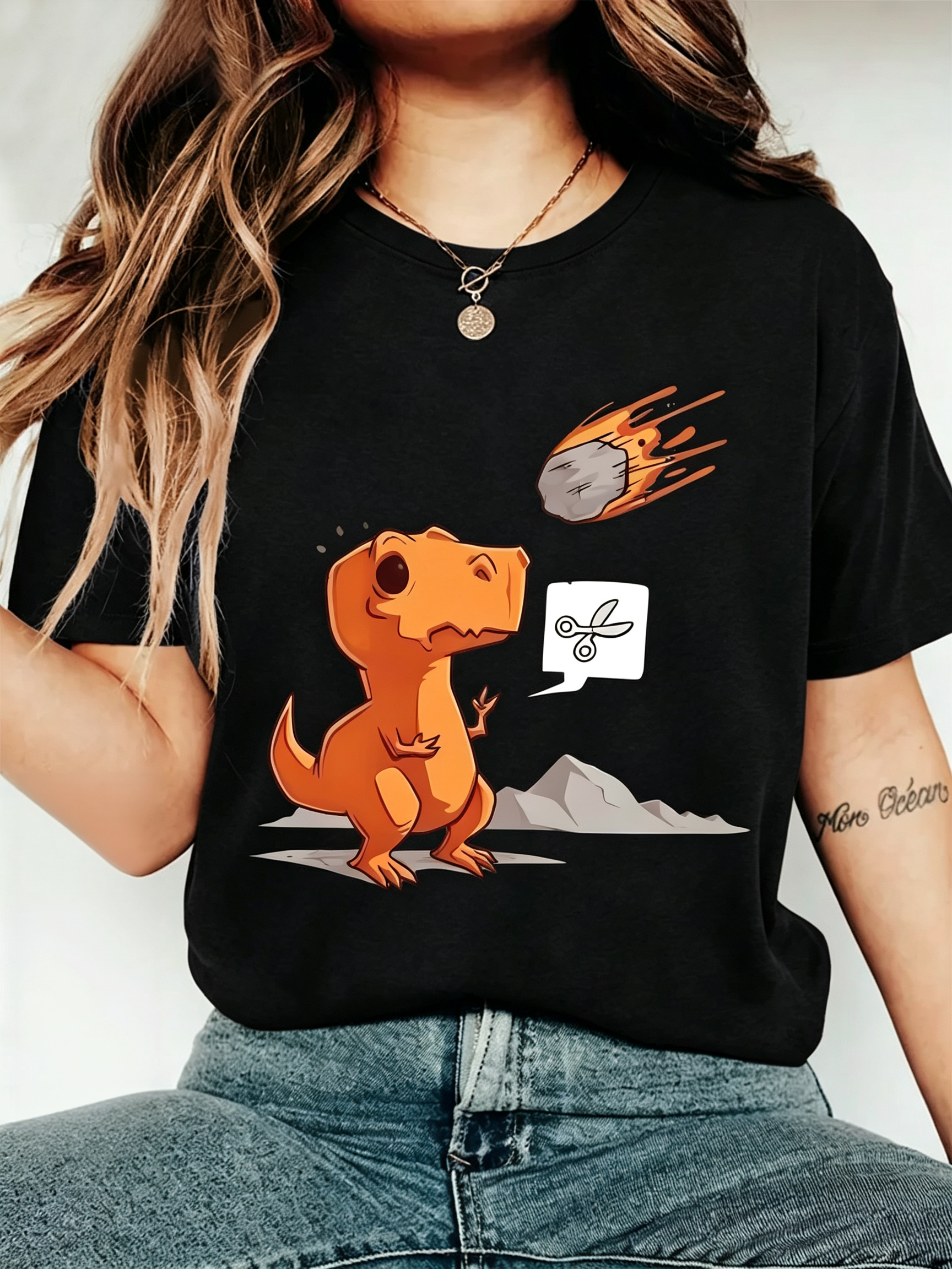 Funny Dinosaur Rock Paper Scissors Meteor T-Shirt Dino Lover Tee