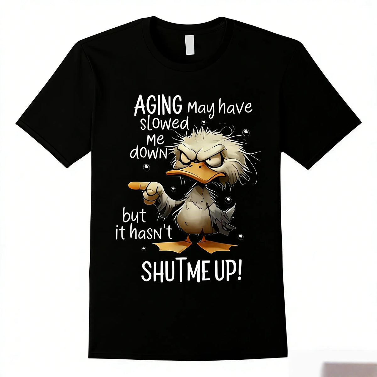 100% Cotton T-Shirt with Duck Graphic Print & Humorous Slogan - Breathable Loose Fit Round Neck Short Sleeve Tee for Casual Wear, Outdoor Sports, Holiday Gift, Allseason Apparel |     Cartoon Design |     Knit Construction