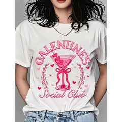 Galentine's Day T-Shirt For Women - Pink Martini Design With Hearts And Laurel Wreath, Galentine's Social Club Graphic Tee, Perfect For Valentine's Day Party, Galentine's Celebration, Friends Gift, Casual Wear