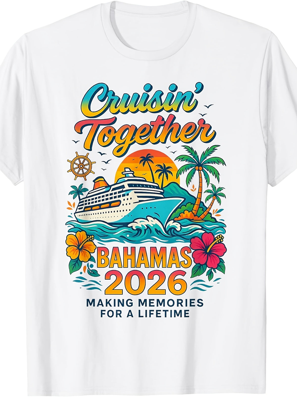 Bahamas Cruise Souvenir T-Shirt - Vintage Bahamian Map & Cruise Ship Print