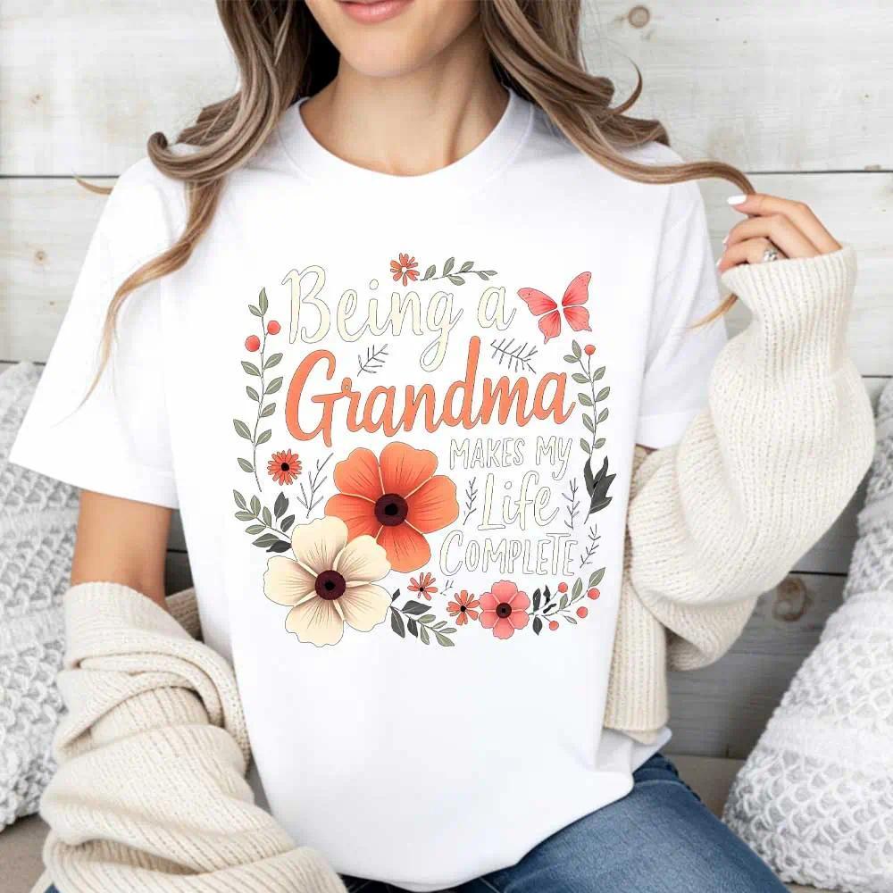 Floral Grandma Quote Design T Shirt Crew Neck Casual Tee For Women Mother Day Gift Grandmother Outfit