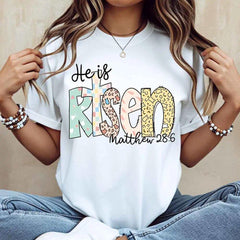 Women Casual T-Shirt White He Is Risen Matthew 28 6 Christian Religious Easter Spring Summer Outfit