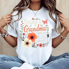 Floral Grandma Quote Design T Shirt Crew Neck Casual Tee For Women Mother Day Gift Grandmother Outfit