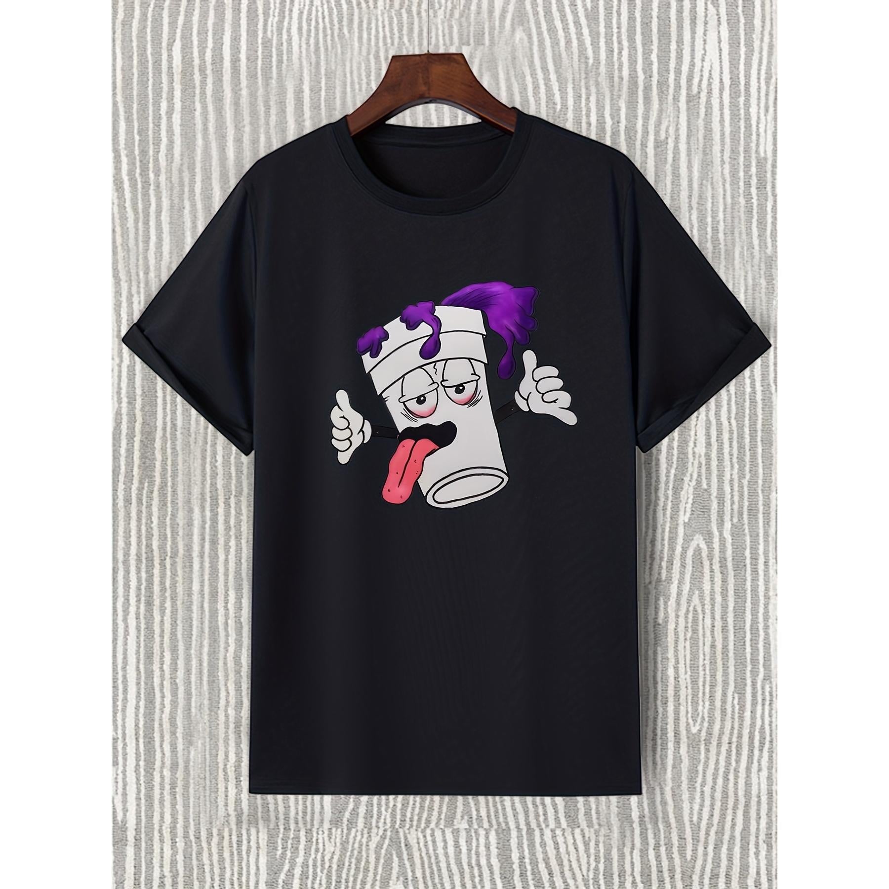 Women's Casual Cartoon Graphic T-shirt, Natural 100% Cotton Short-Sleeve Top with Round Neck for Summer Sports, Shortsleeve, Tshirt, Women's Clothes, Medium Length, All Seasons, Fashion, Crew Neck, Chic, Xxl, Menswear
