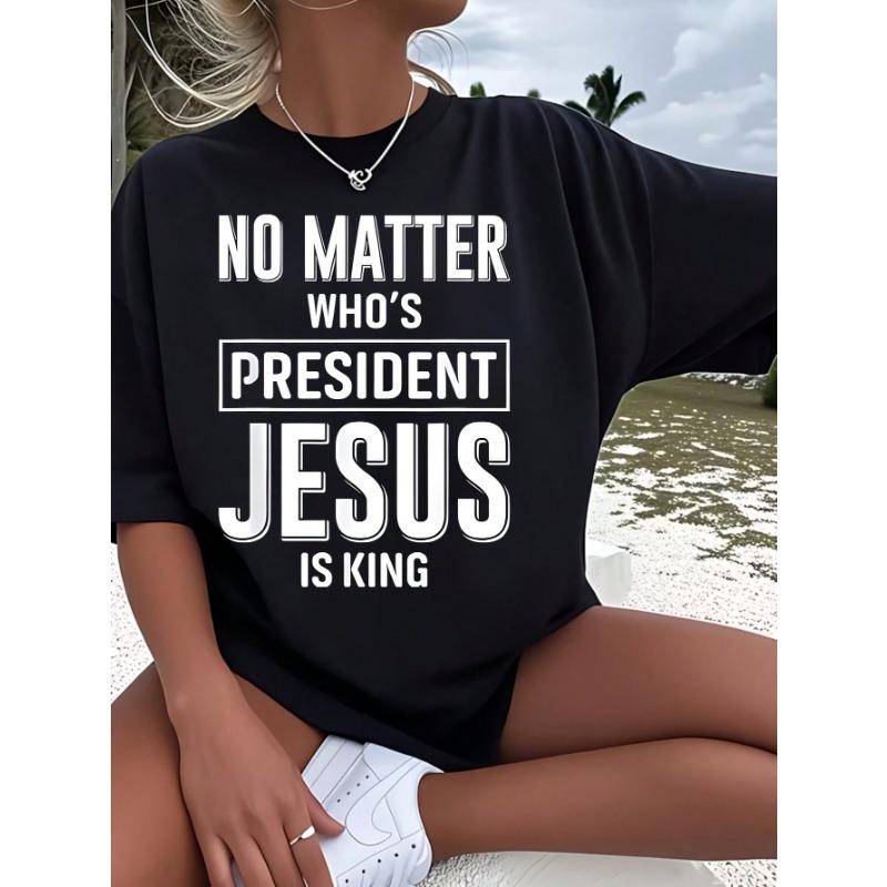 No Matter Who's Jesus Is King Women's Plus Size T-Shirt 1 Pcs Funny Oversized Graphic Short Sleeve Tee Novelty 220g 100% Polyester Shirt Casual Crew Neck Top Versatile