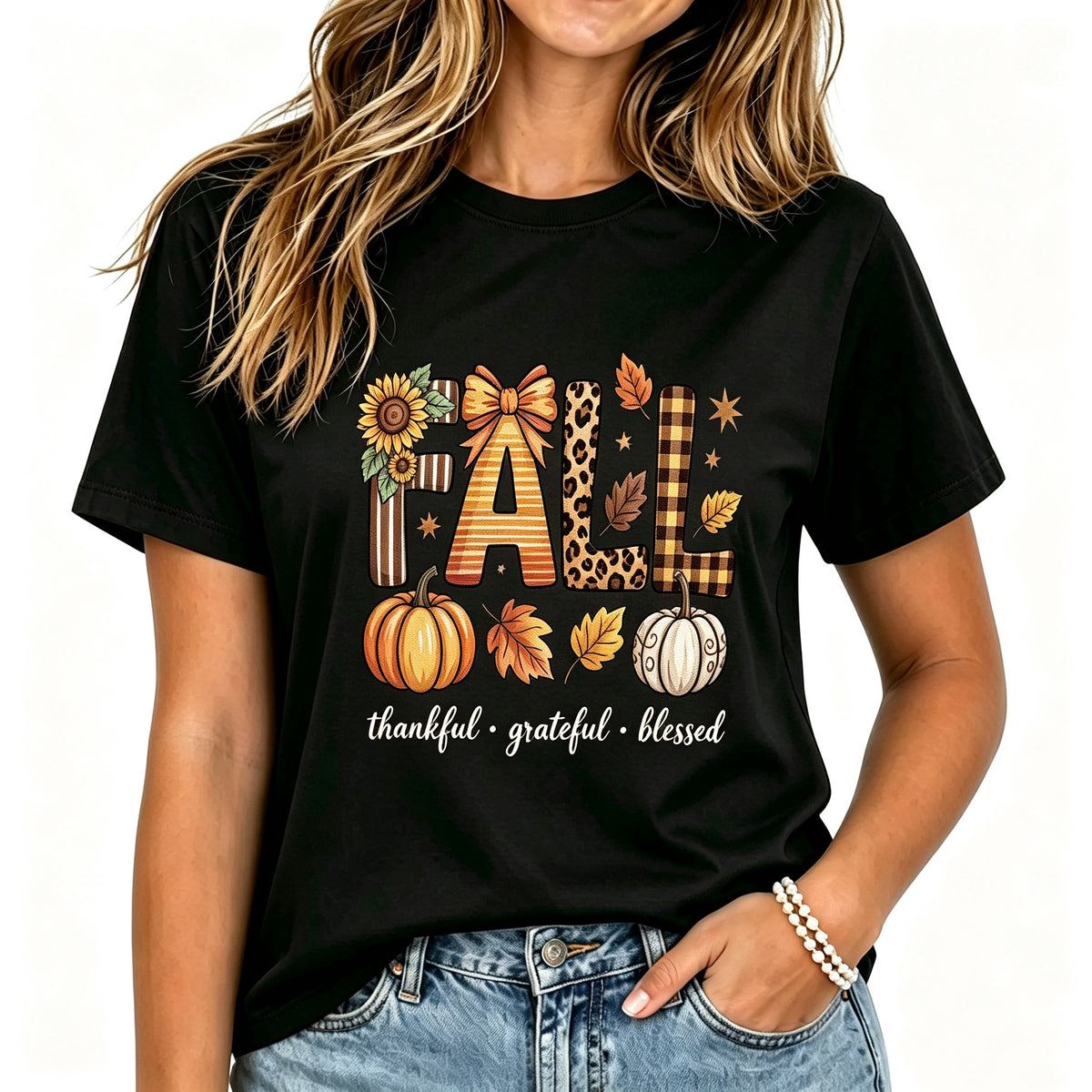 1pc Women's T-Shirt Fall Pumpkin Leopard Plaid Print Thankful Grateful Blessed Autumn Tropicoqueta Outfits Back To School Clothes