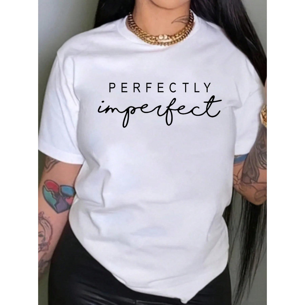 Letter Printed Round Neck Women Short Sleeve T-Shirt