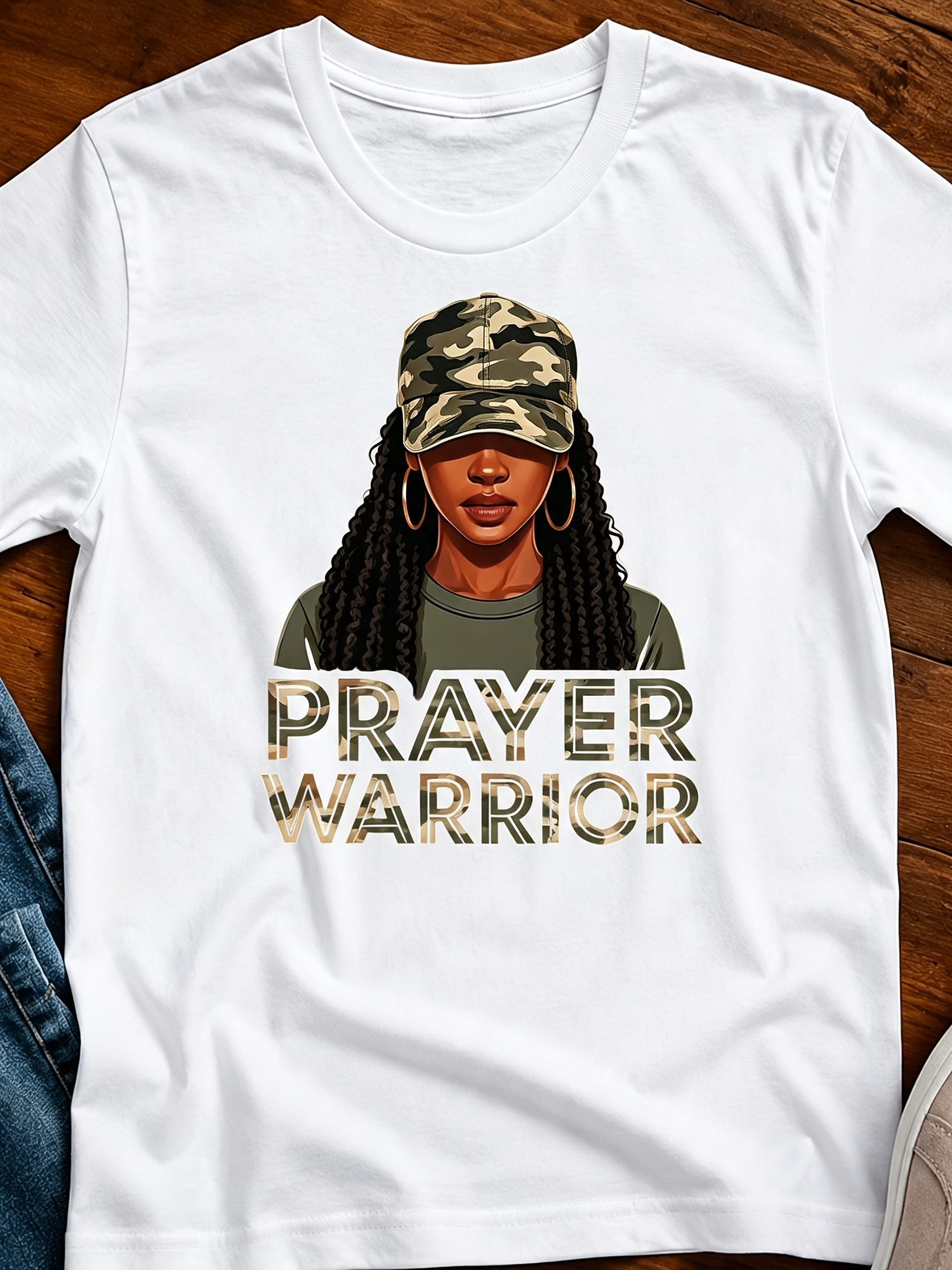Prayer Warrior Camouflage Graphic T‑Shirt Women Faith Inspirational Casual Short Sleeve Tee
