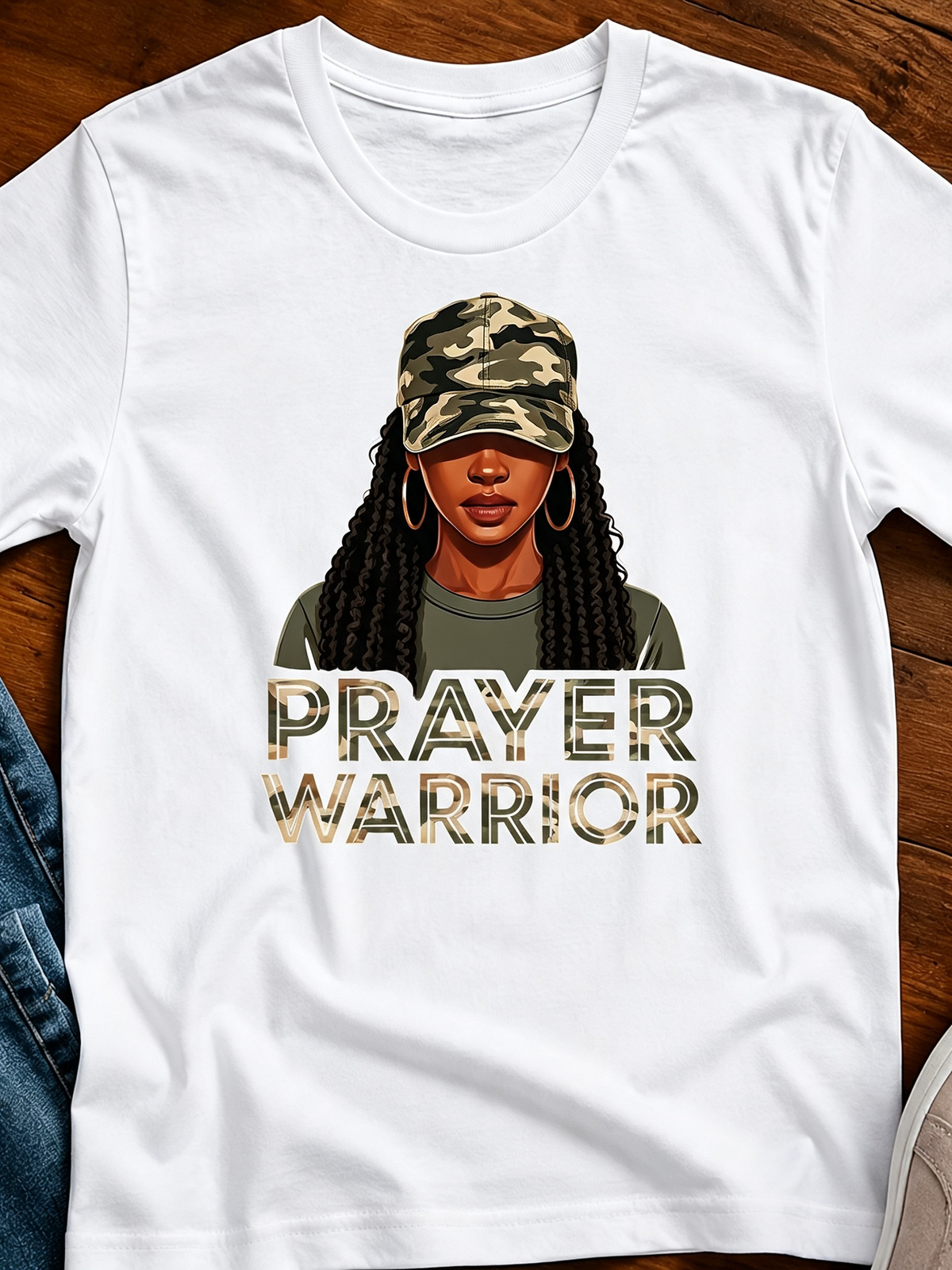 Prayer Warrior Camouflage Graphic T‑Shirt Women Faith Inspirational Casual Short Sleeve Tee