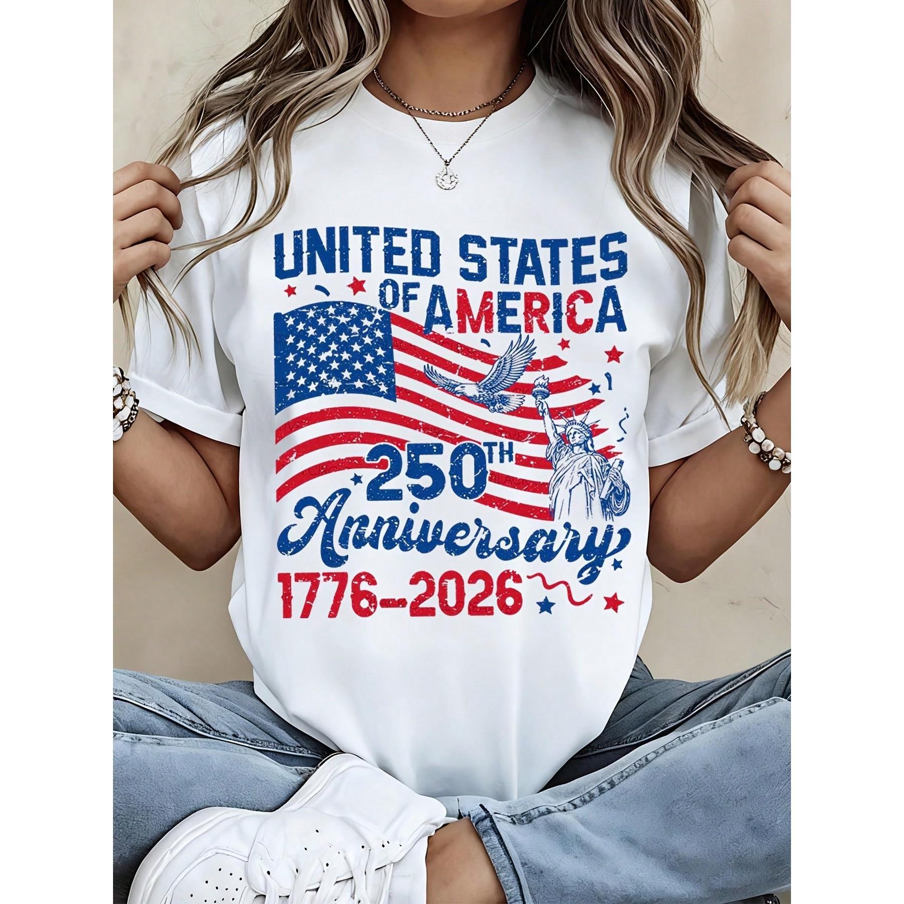 United States Of America 250th Anniversary 1776 2026 Patriotic T-Shirt With American Flag And Statue Of Liberty Design For Independence Day Celebration