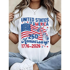 United States Of America 250th Anniversary 1776 2026 Patriotic T-Shirt With American Flag And Statue Of Liberty Design For Independence Day Celebration