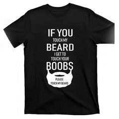 Men's Funny "Touch My Beard" Graphic T-Shirt - Black Casual Short Sleeve Tee with Beard Print, Breathable Cotton, Regular Fit for All-Season Comfort, Humorous Novelty Top for Casual Attire & Casual Outfits, PLUS SIZE