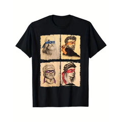 Mens Casual Short Sleeve T Shirt Featuring Humorous Italian Artists  Artwork Regular Fit Round Neck Tee for Art Enthusiasts and Ninja Turtle Fans