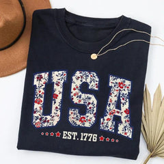 USA Est 1776 Shirt,  USA 250 Anniversary Shirt, Girly 4th of July Shirt, Independence Day Tee, USA Flag 4th of July Gift, Celebrate Our 250th Anniversary Tee, Patriotic Women Shirt, Flower USA Shirt
