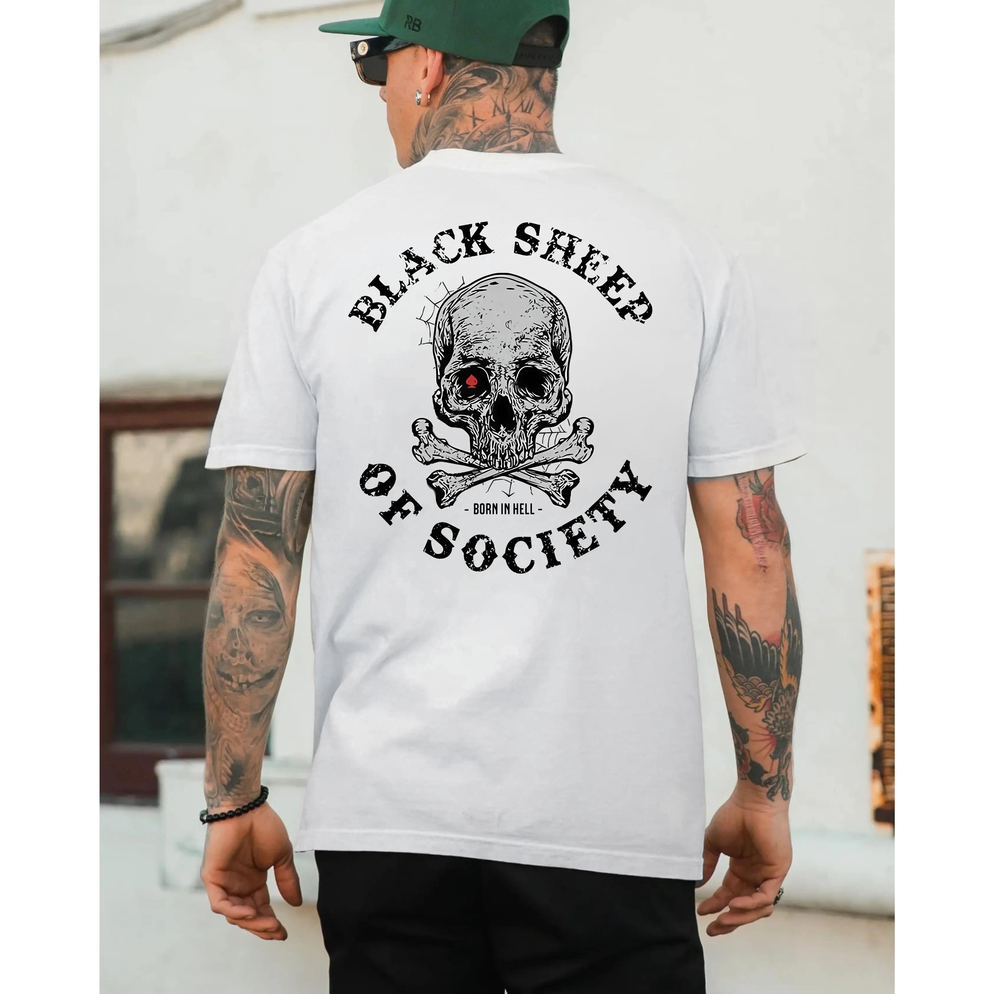 Black Sheep Of Society T-Shirt, Skull Biker Shirt, Outlaw Rebel Graphic Tee, Anti Social Dark Streetwear Shirt, Punk Tattoo Style Tee