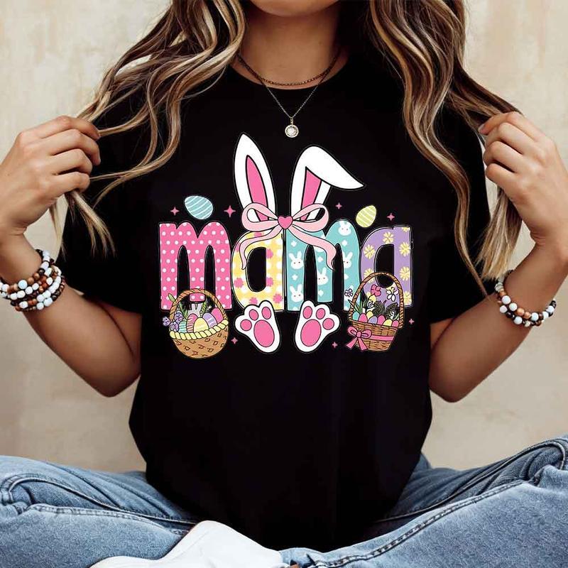 Easter Bunny Mama T-Shirt White Easter Bunny Ears Basket And Paw Prints Mom Design For Spring Celebration