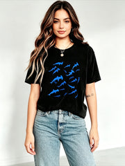 Hammerhead Shark Graphic Crew Neck Tee Ocean Sea Cotton Short Sleeve Top