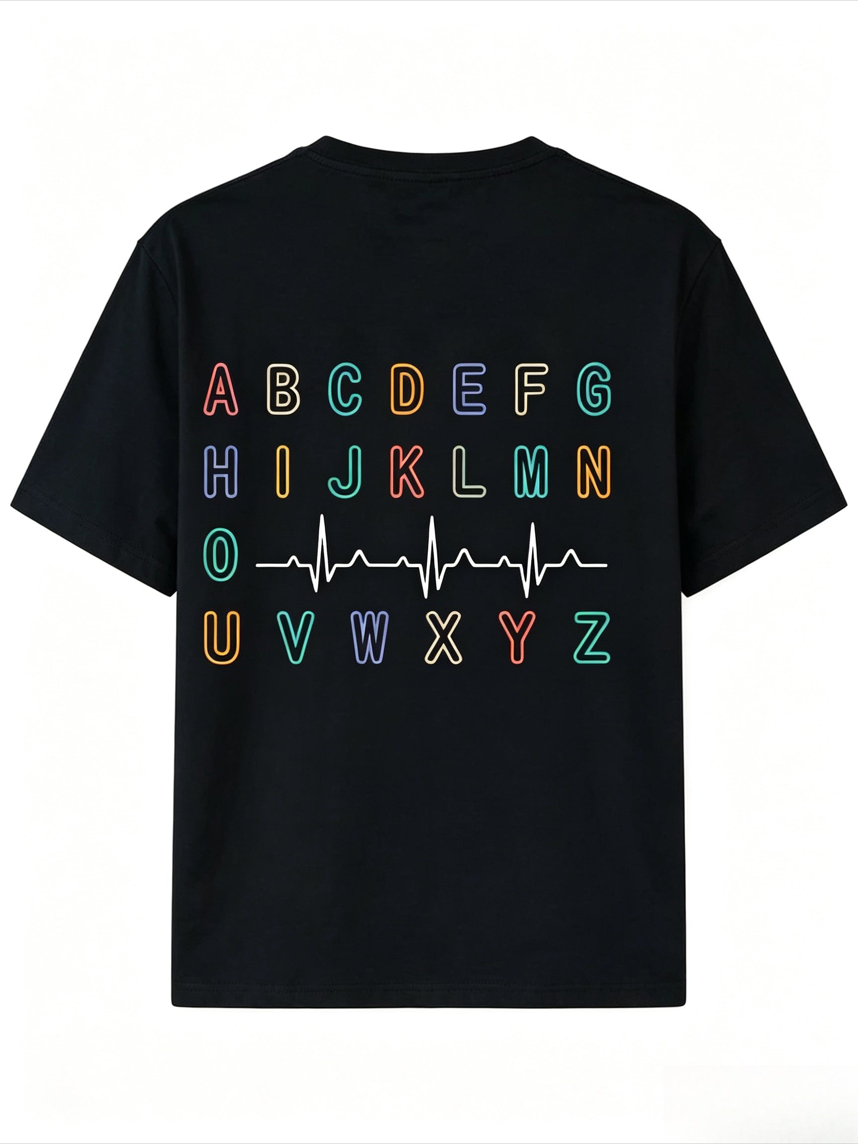 Nurse PQRST ABC EKG Strip Alphabet Print Cotton Short Sleeve Tee Crew Neck Top