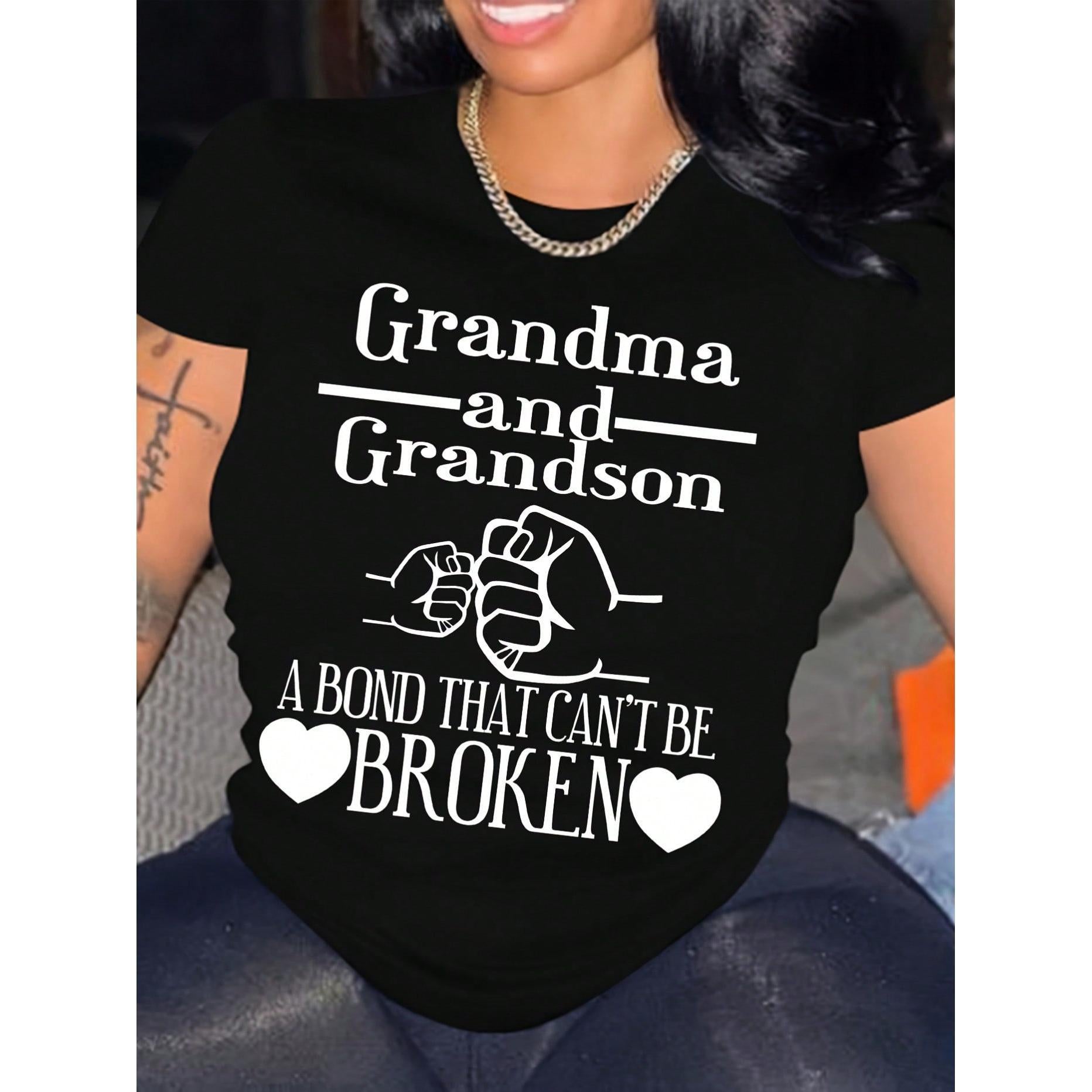 Summer Fashion Women's Grandma And Grandson A Bond That Can't Be Broken Letter Print Loose T-Shirt Women's Casual Short Sleeve Top