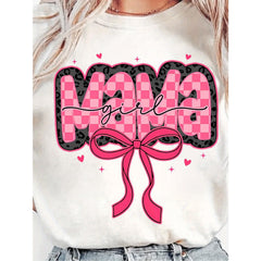 Pink Mom Lover T-Shirt, Checkered Mom T-Shirt, Pink Leopard Print Mom Shirt, Mom Life T-Shirt, Gifts for Mom, Vintage Mom Bow Top