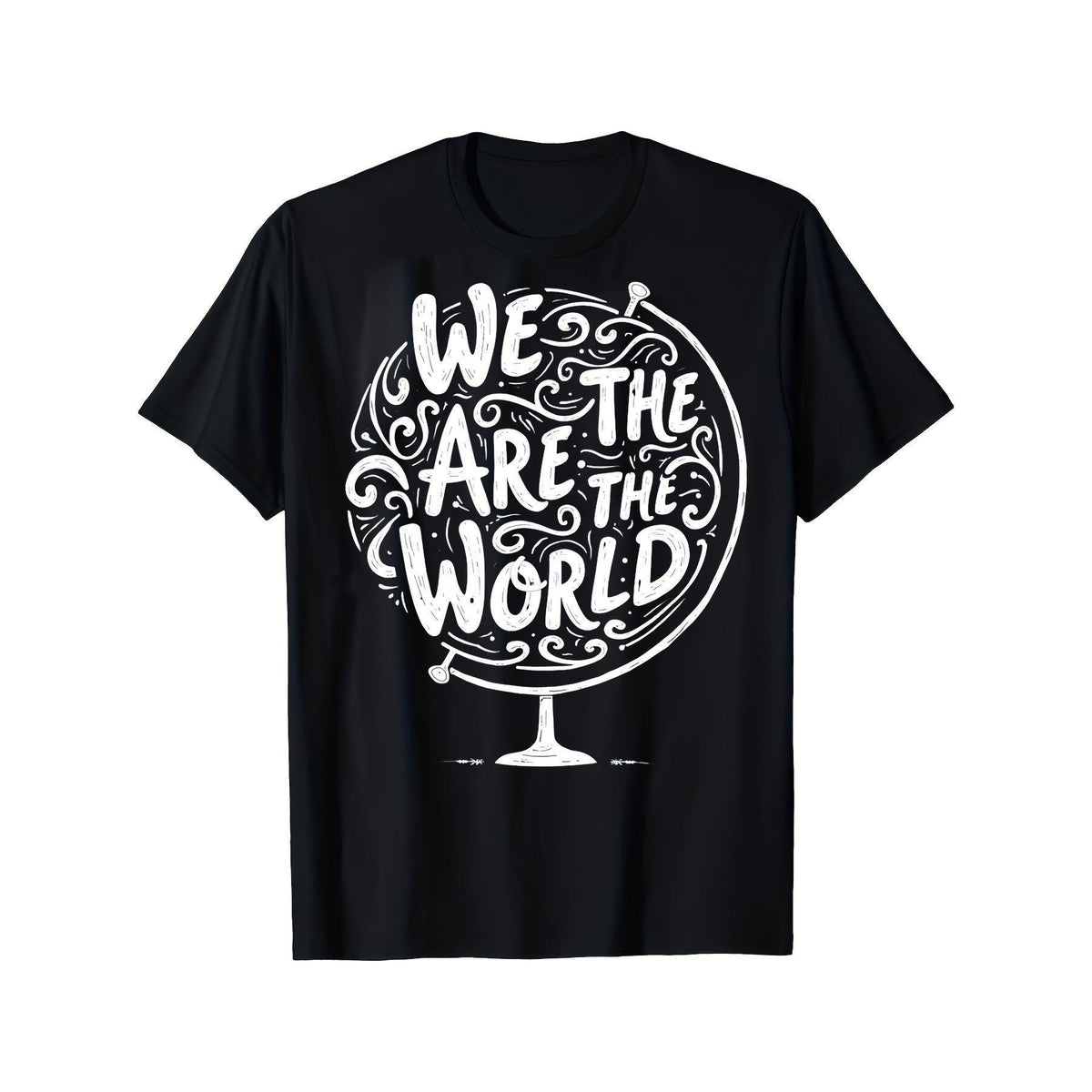 Lady's "We Are the World" Globe Print Short-Sleeve Round Neck Natural Cotton T-Shirt - Casual Style Comfortable Everyday Top