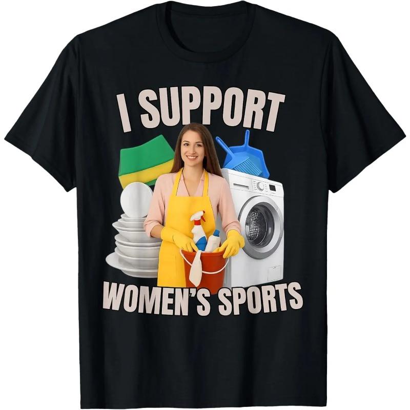 Men's 100% Cotton Short-Sleeve Round Neck Casual Streetwear T-Shirt, Menswear Tops - Fix for Pro-Women's Sports Bootleg Design, Shortsleeve